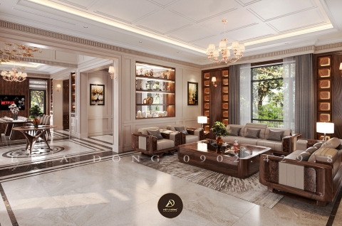 Thiết kế - Thi công nội thất biệt thự gỗ óc chó tại Vĩnh Phúc- Anh Hiệp